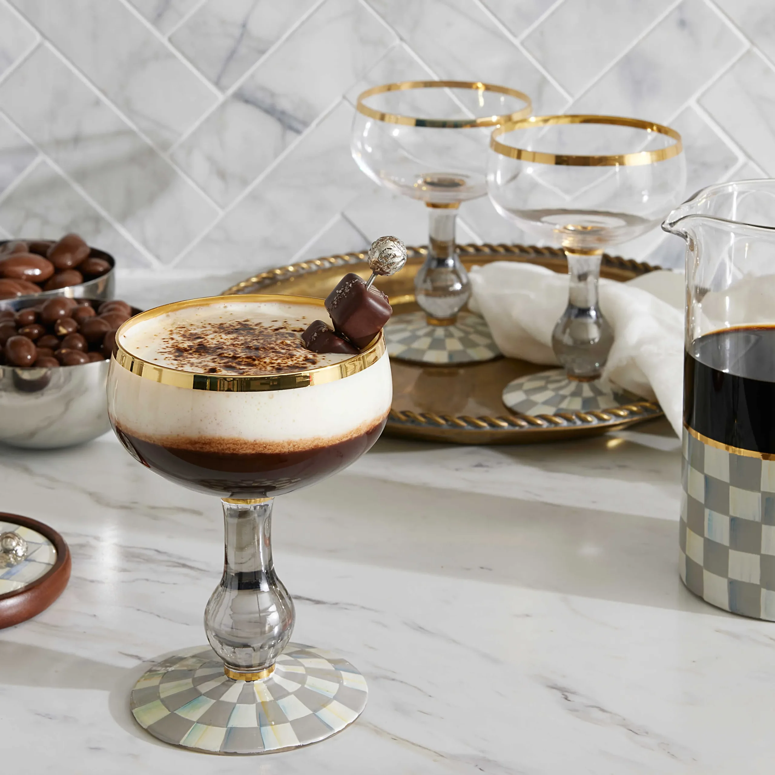 MacKenzie-Childs Fall Entertaining|Drinkware<Sterling Check Coupe Glass