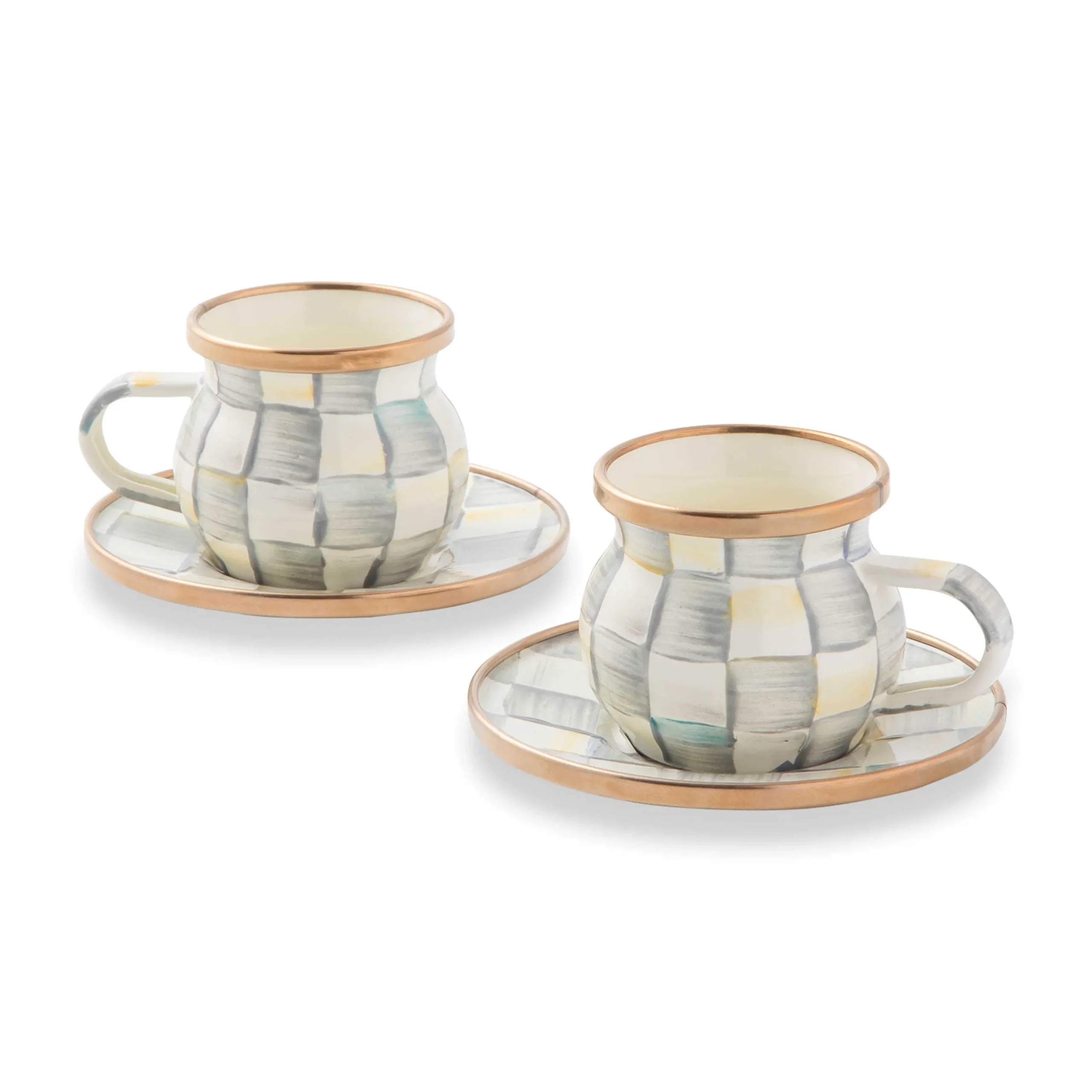 MacKenzie-Childs The Coffee Shop|Drinkware<Sterling Check Espresso Cup  Saucer Set