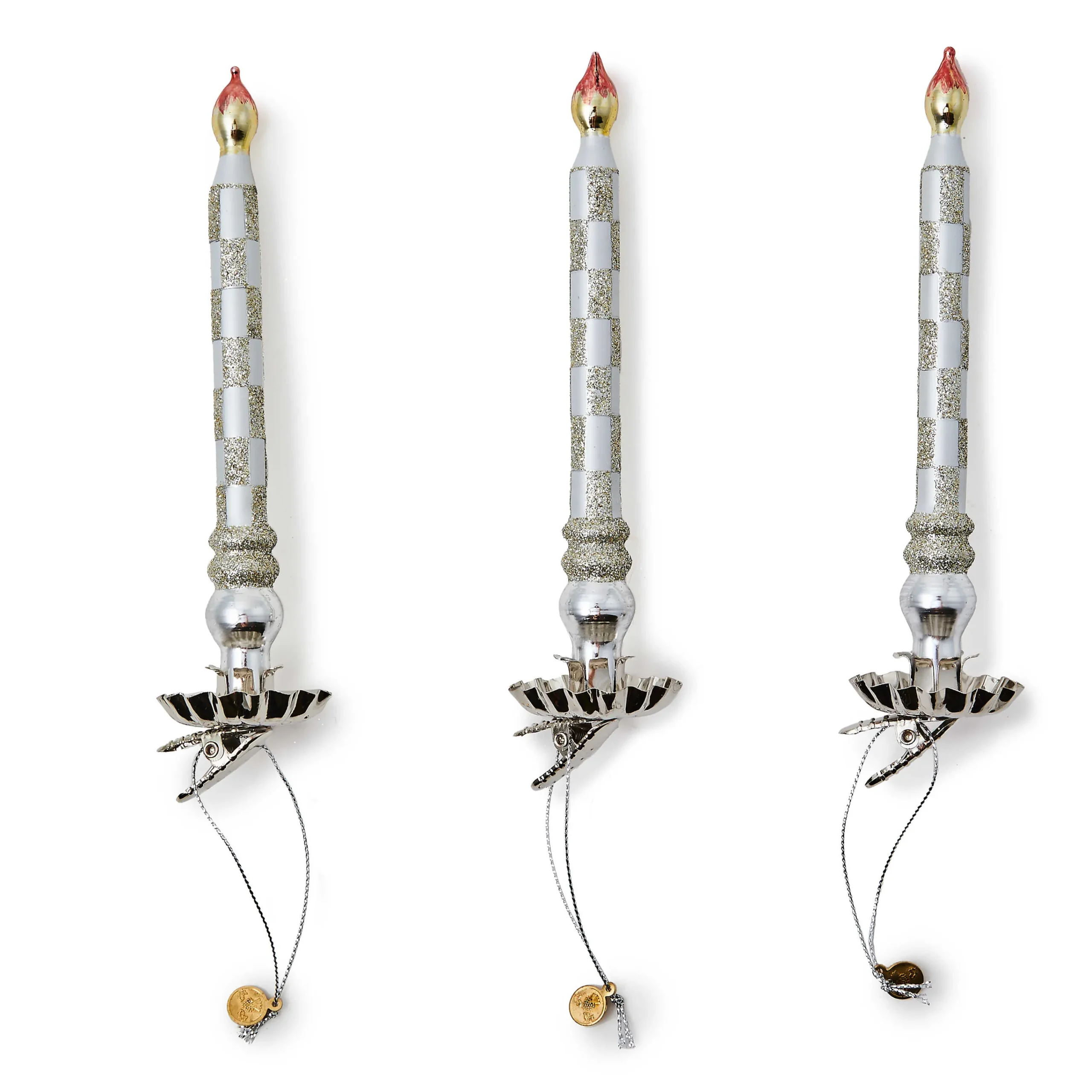 MacKenzie-Childs Decor Sets|Room Accents<Sterling Check Glass Candle Clips, Set of 3