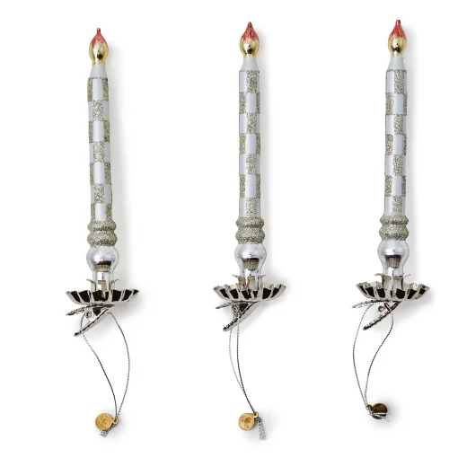MacKenzie-Childs Decor Sets|Room Accents<Sterling Check Glass Candle Clips, Set of 3