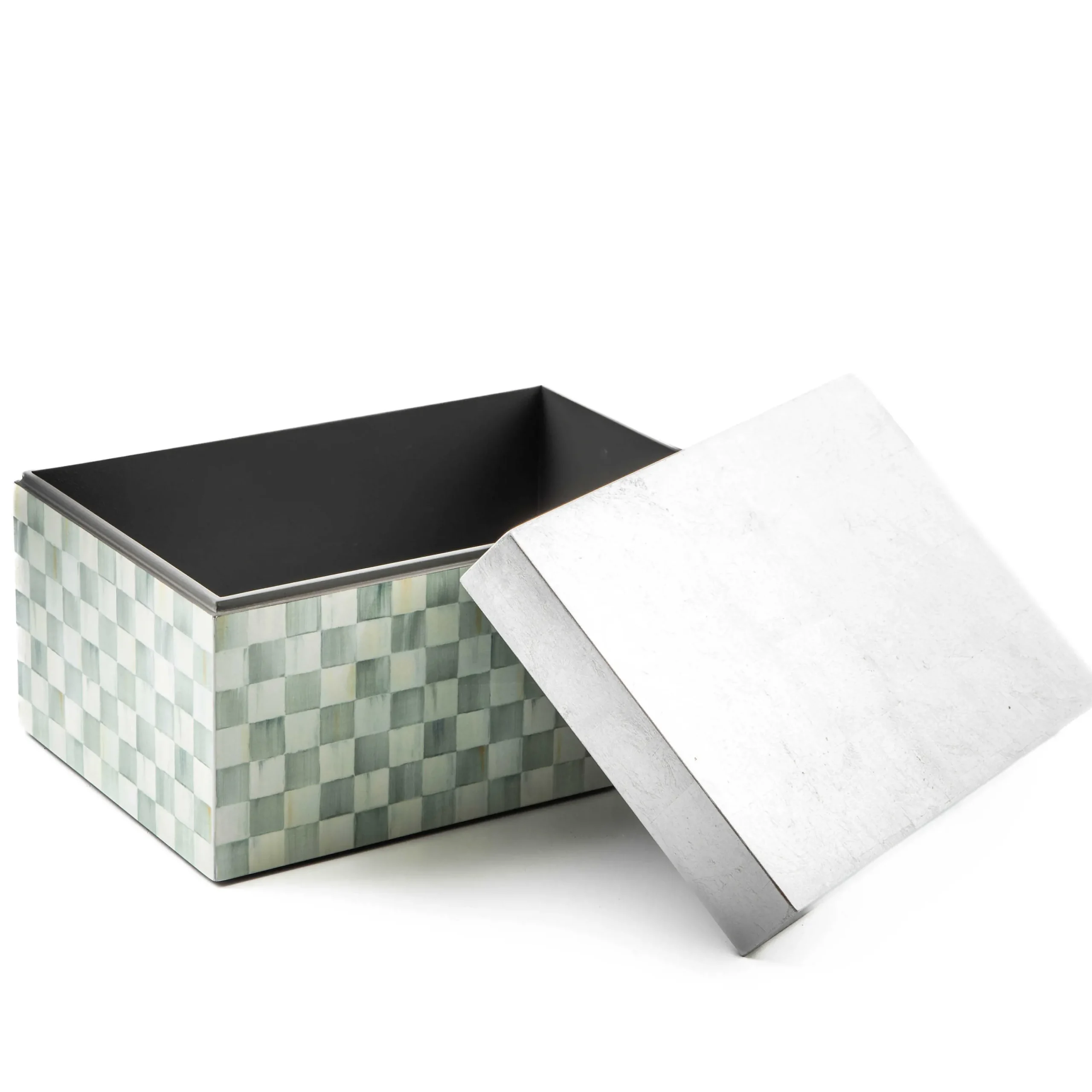 MacKenzie-Childs Bath & Bath Accessories<Sterling Check Large Lacquer Decorative Box with Silver Lid
