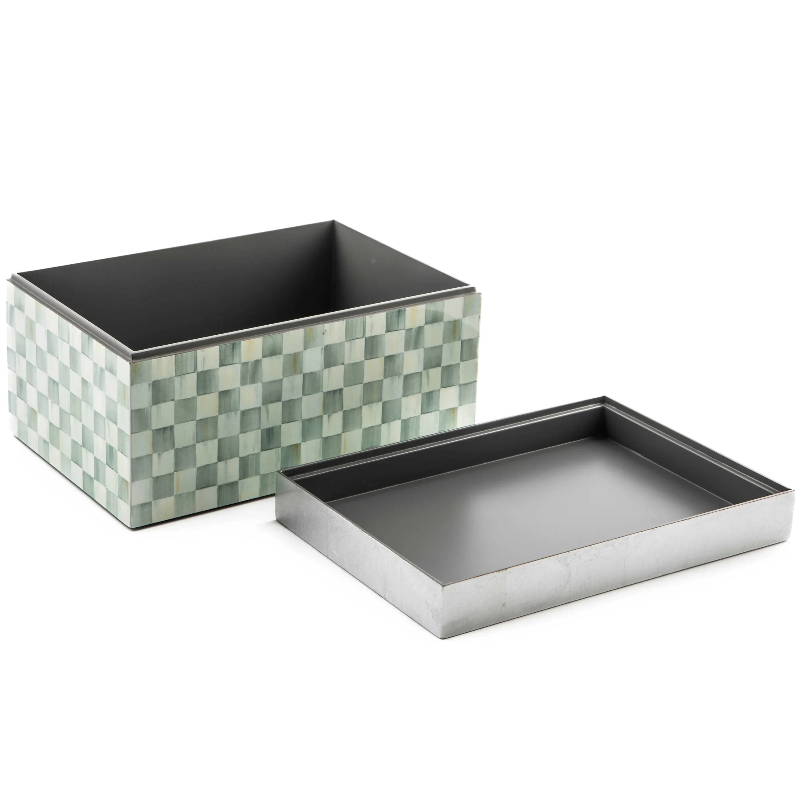 MacKenzie-Childs Bath & Bath Accessories<Sterling Check Large Lacquer Decorative Box with Silver Lid