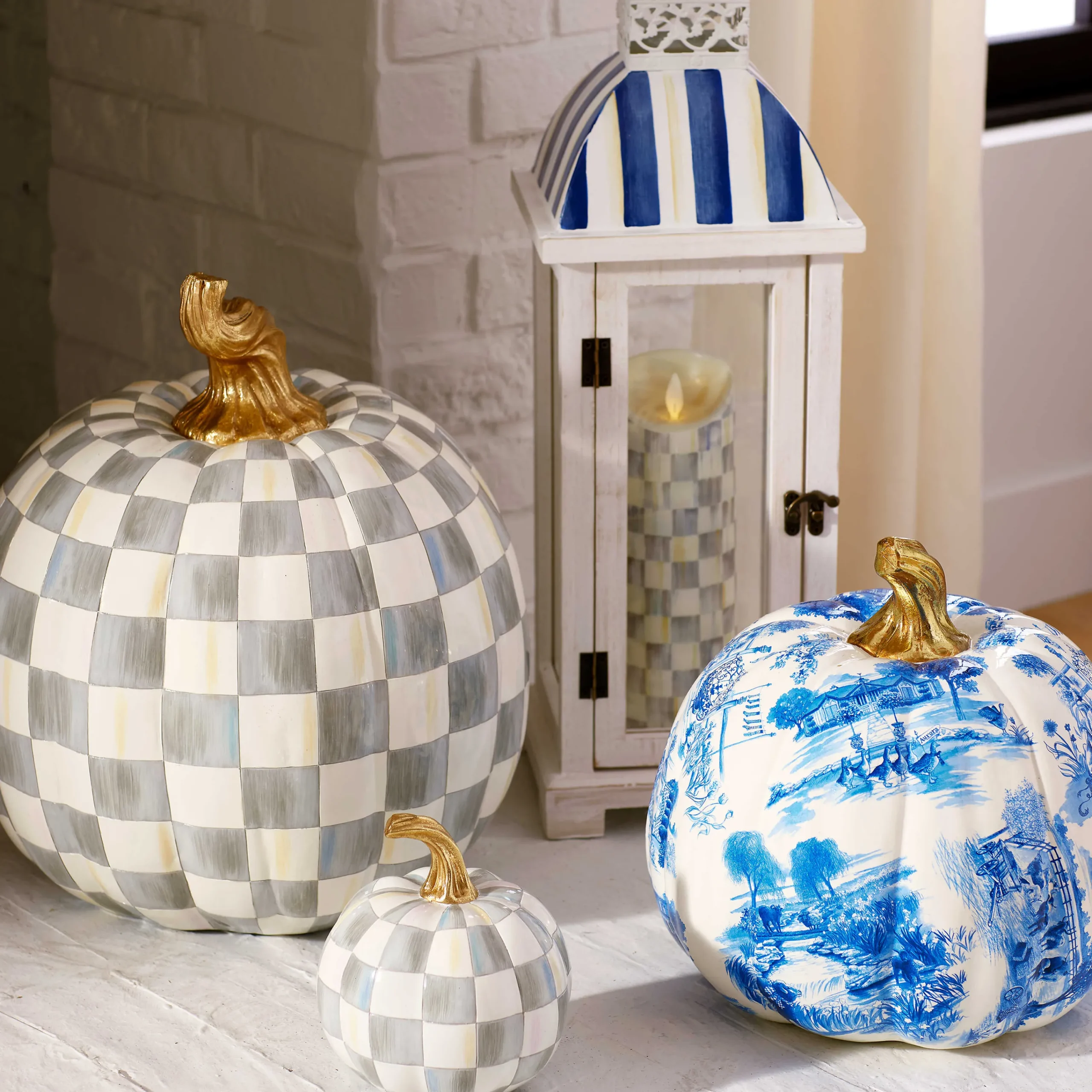 MacKenzie-Childs Pumpkins|The Halloween Shop<Sterling Check Large Pumpkin