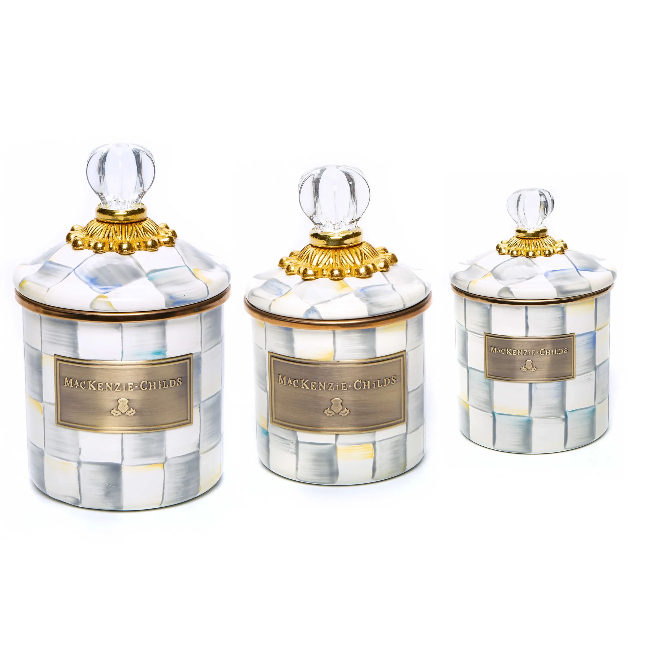 MacKenzie-Childs Kitchen & Dining Sets|Kitchen Storage & Organization<Sterling Check Little Canisters, Set of 3