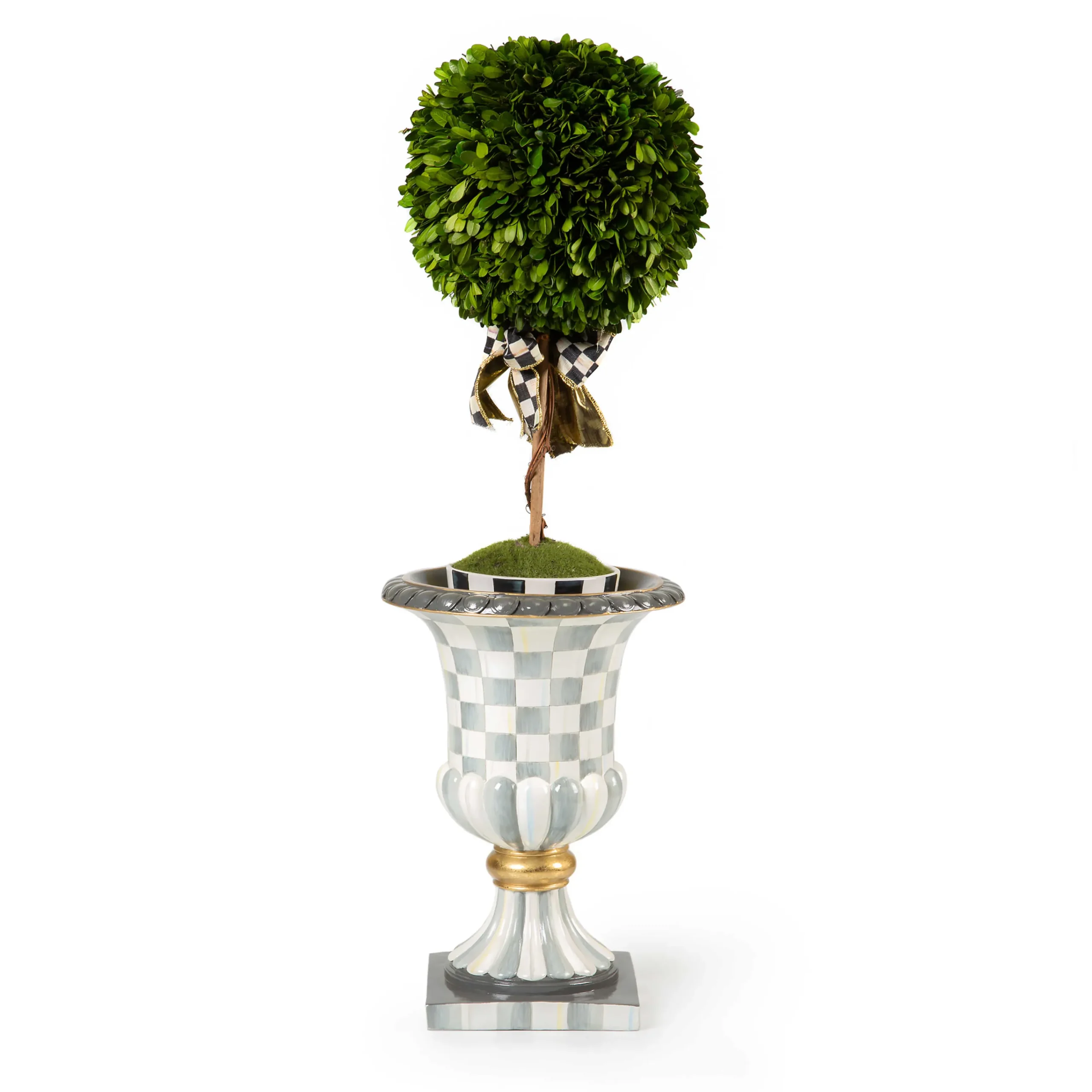MacKenzie-Childs Outdoor|Room Accents<Sterling Check Pedestal Tabletop Urn