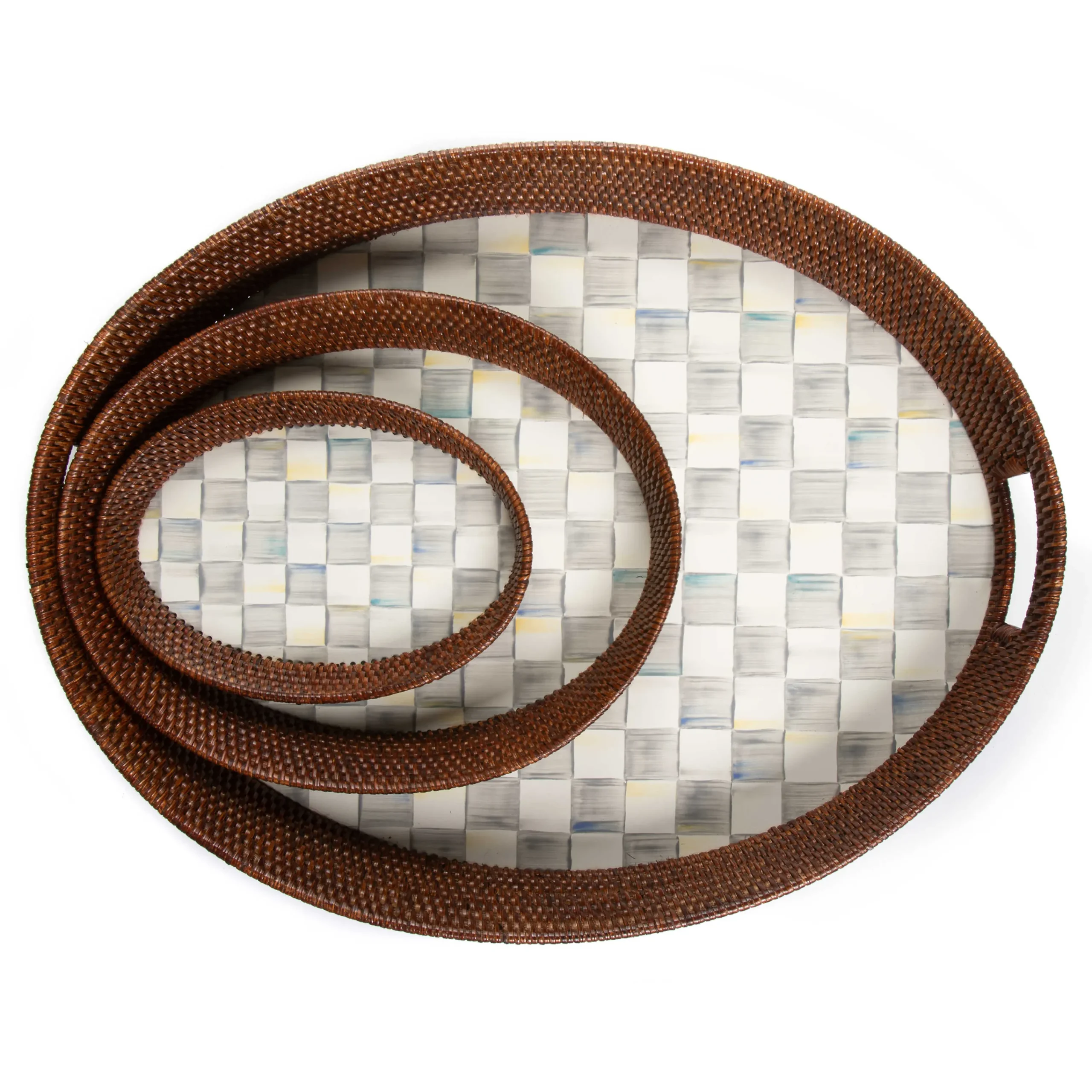 MacKenzie-Childs The Coffee Shop|Bar Entertaining<Sterling Check Rattan  Enamel Small Serving Tray