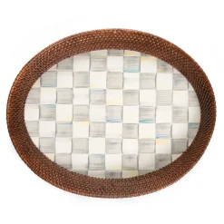 MacKenzie-Childs Bar Entertaining|Serveware<Sterling Check Rattan  Enamel Large Serving Tray