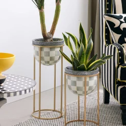 MacKenzie-Childs Outdoor|Room Accents<Sterling Check Short Plant Stand