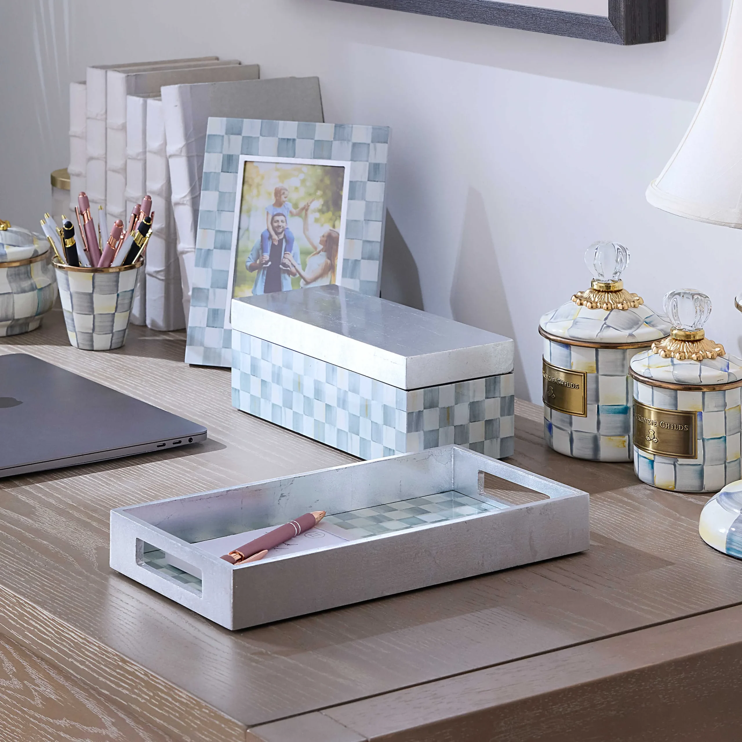 MacKenzie-Childs Room Accents<Sterling Check Small Lacquer Decorative Box with Hinged Lid