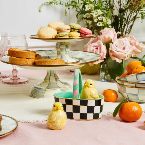 MacKenzie-Childs Serveware<Sterling Check Small Pedestal Platter