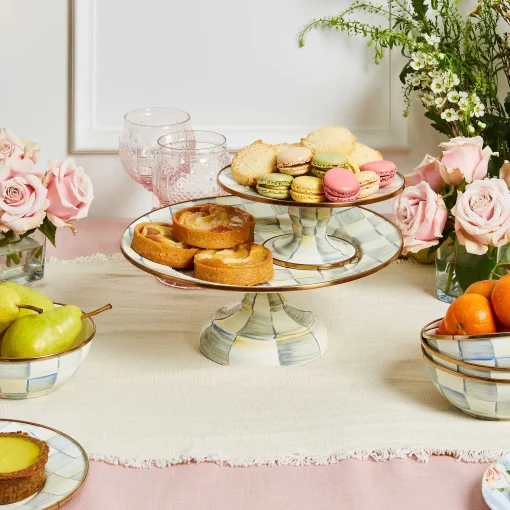 MacKenzie-Childs Serveware<Sterling Check Small Pedestal Platter