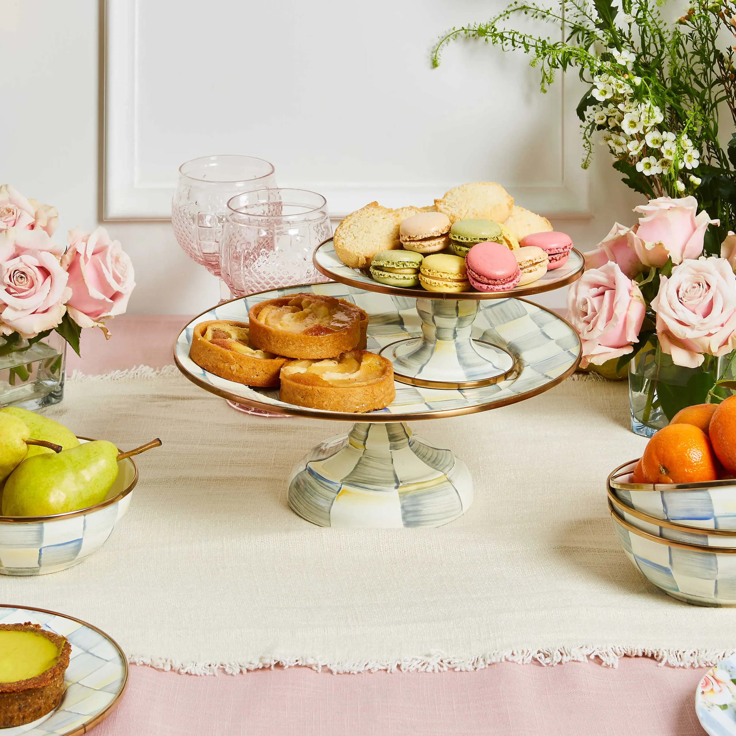 MacKenzie-Childs Serveware<Sterling Check Small Pedestal Platter