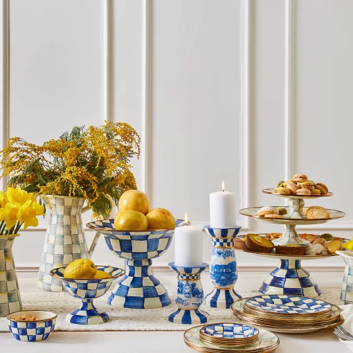 MacKenzie-Childs Serveware<Sterling Check Small Pedestal Platter