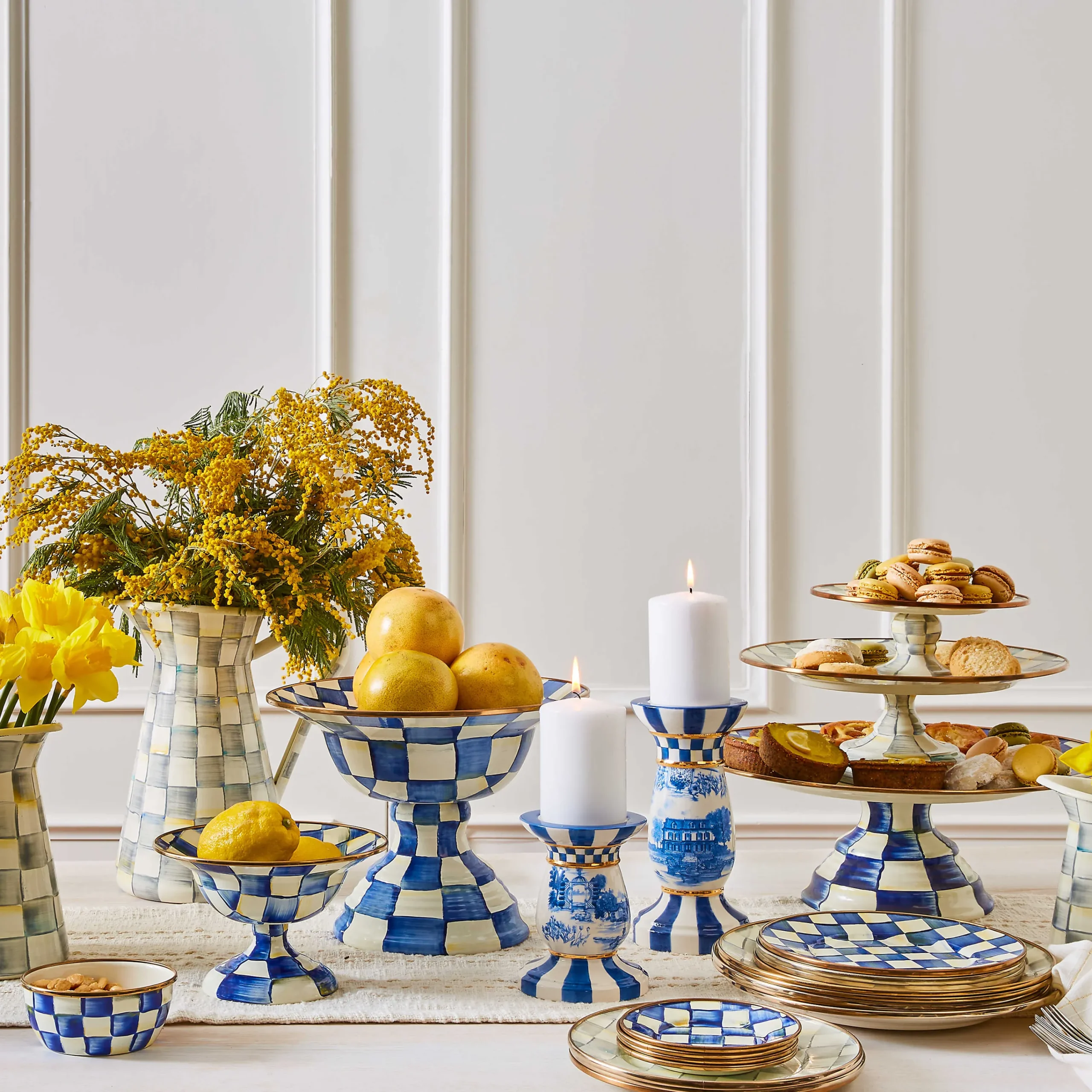 MacKenzie-Childs Serveware<Sterling Check Small Pedestal Platter