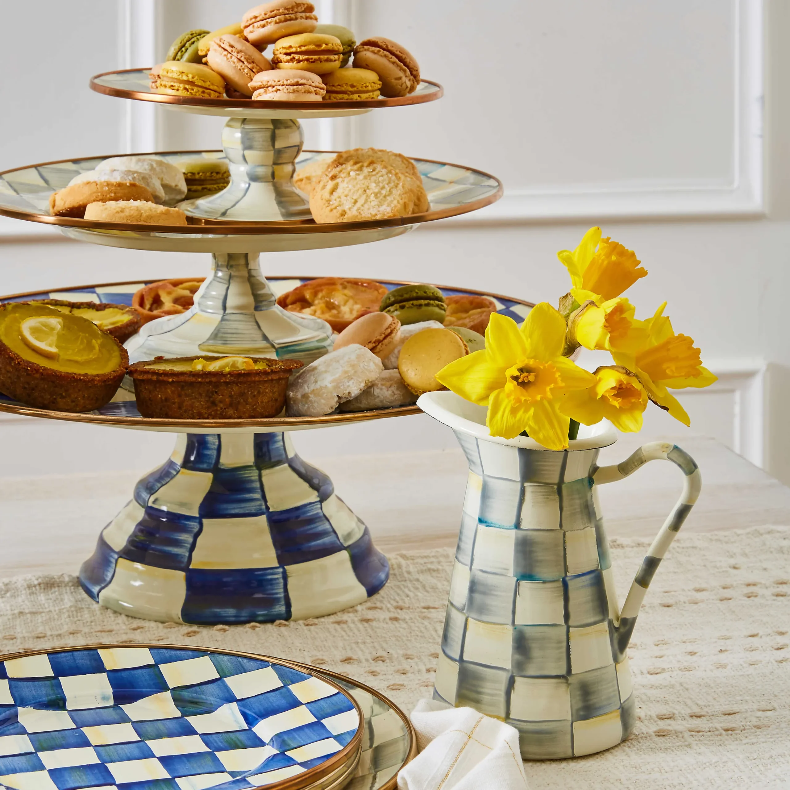 MacKenzie-Childs Serveware<Sterling Check Small Pedestal Platter