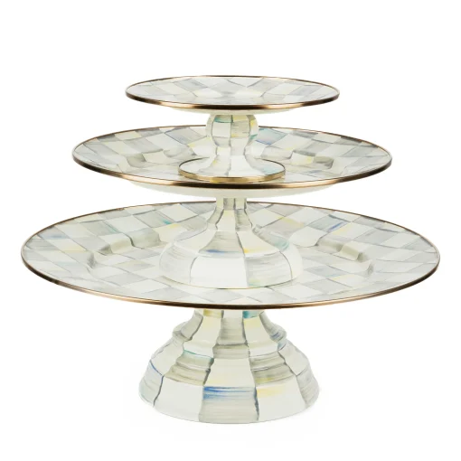 MacKenzie-Childs Serveware<Sterling Check Small Pedestal Platter