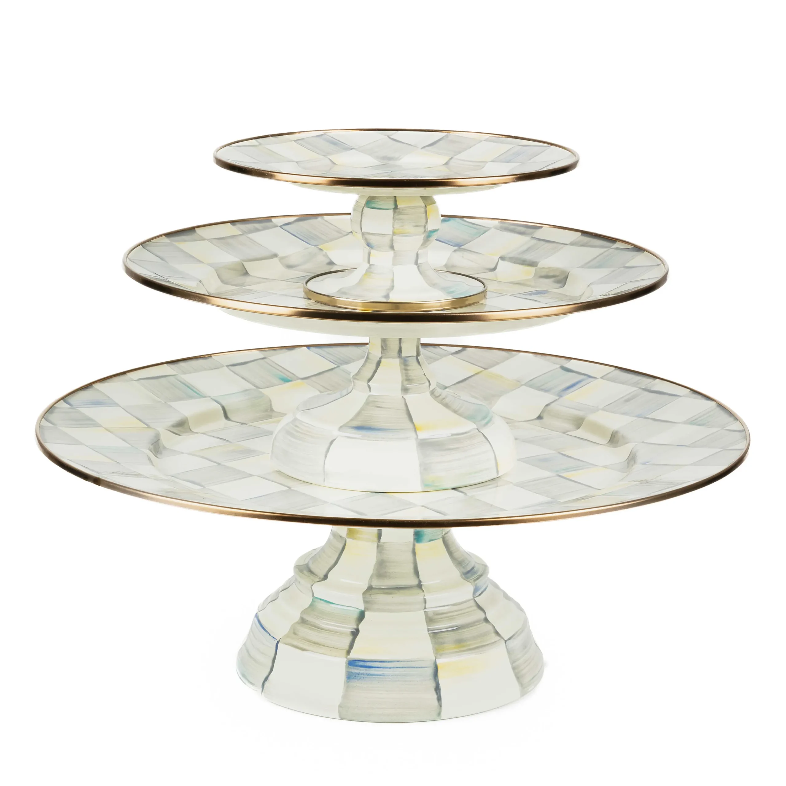 MacKenzie-Childs Serveware<Sterling Check Small Pedestal Platter