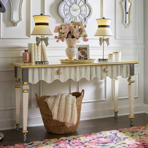 MacKenzie-Childs Storage Furniture|Living Room<Sterling Check  Stripe Console Table