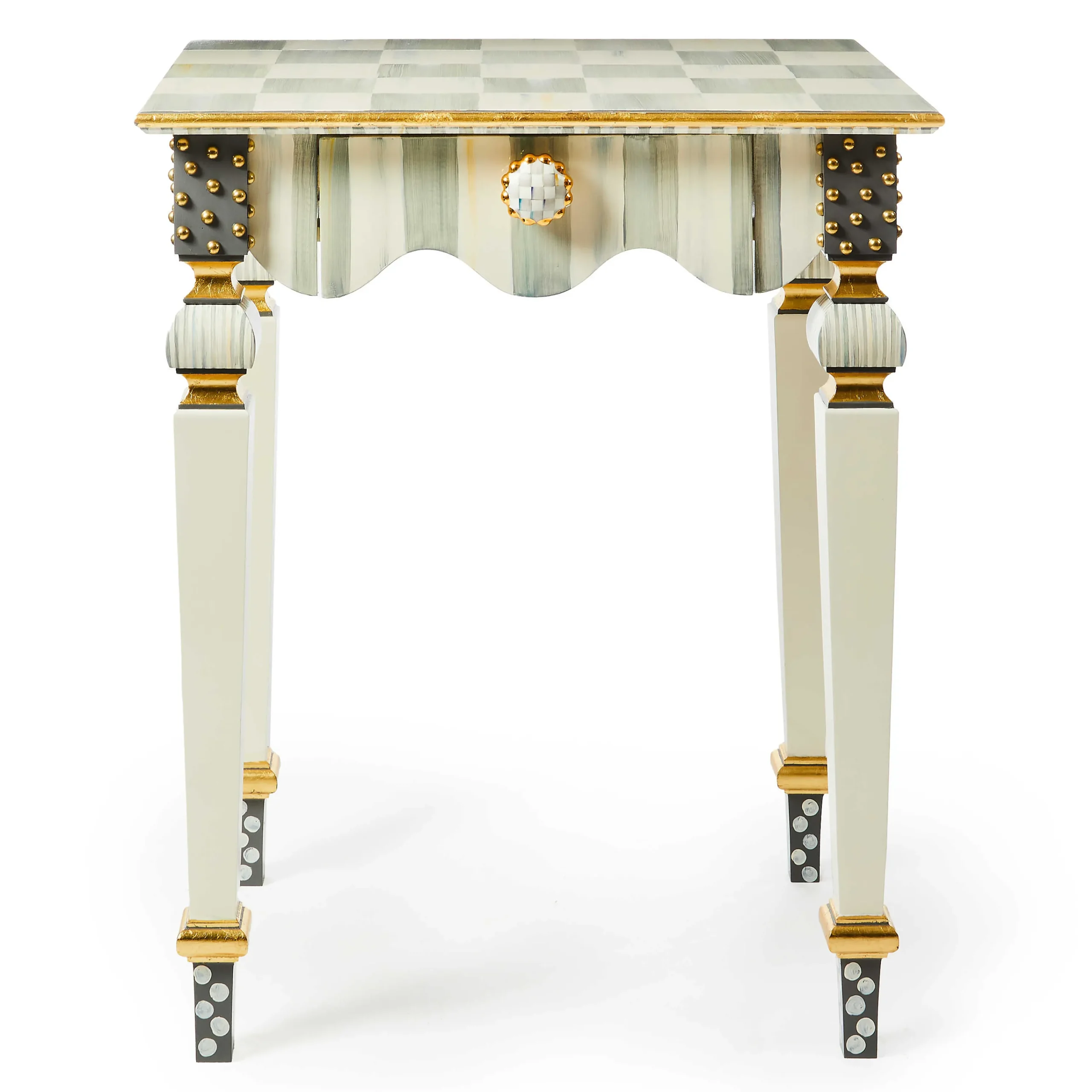 MacKenzie-Childs Living Room<Sterling Check  Stripe Side Table