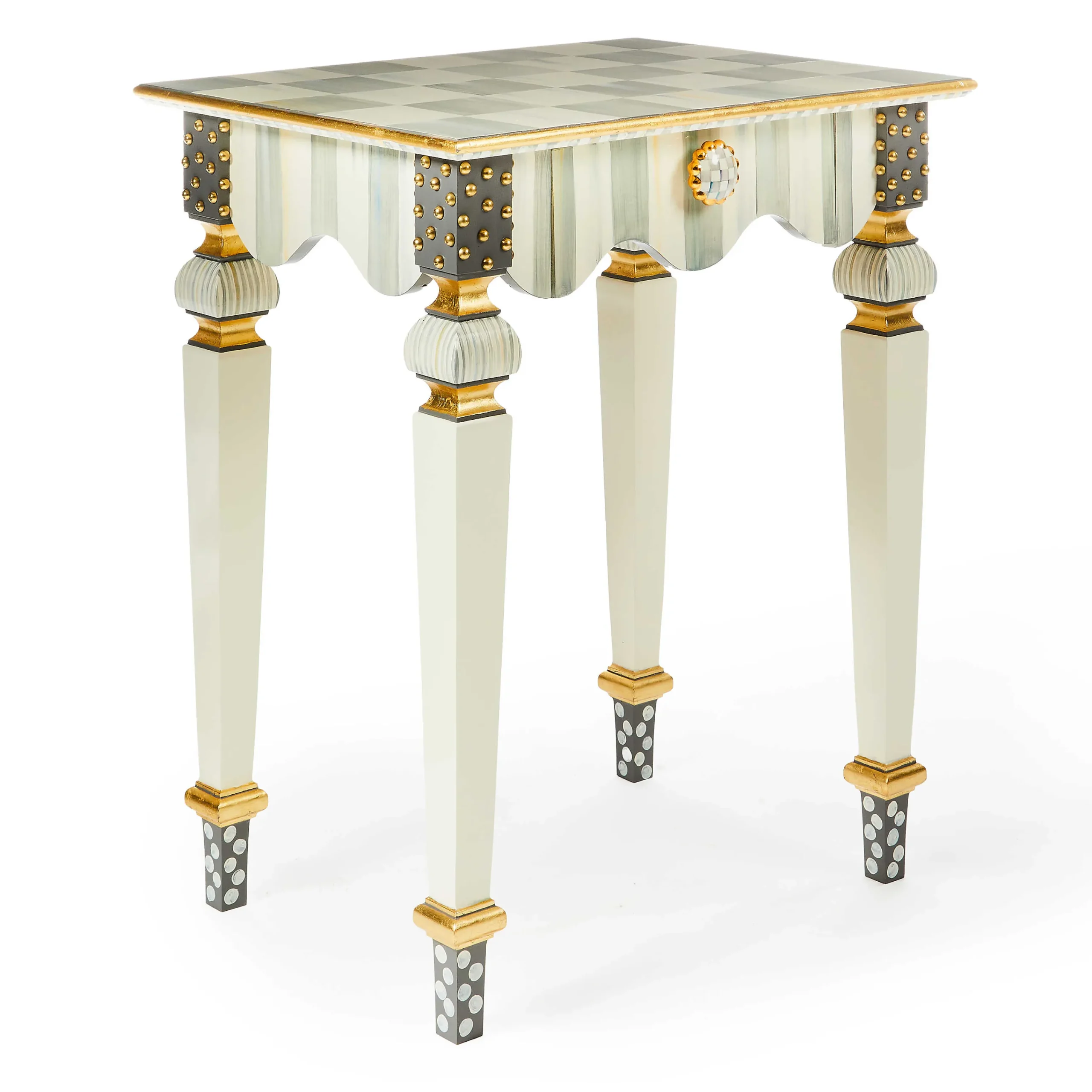 MacKenzie-Childs Living Room<Sterling Check  Stripe Side Table