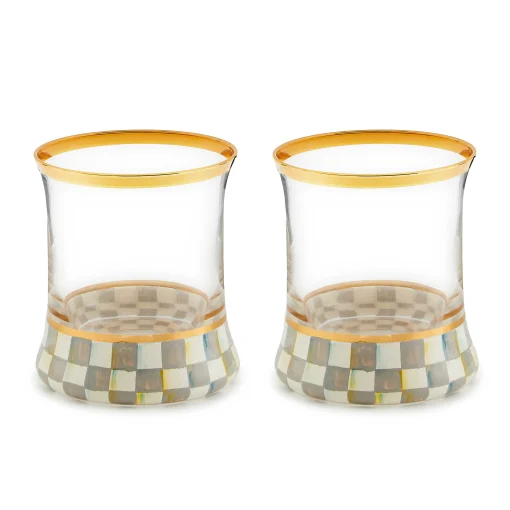 MacKenzie-Childs Kitchen & Dining Sets|Fall Entertaining<Sterling Check Tumbler Glass, Set of 2