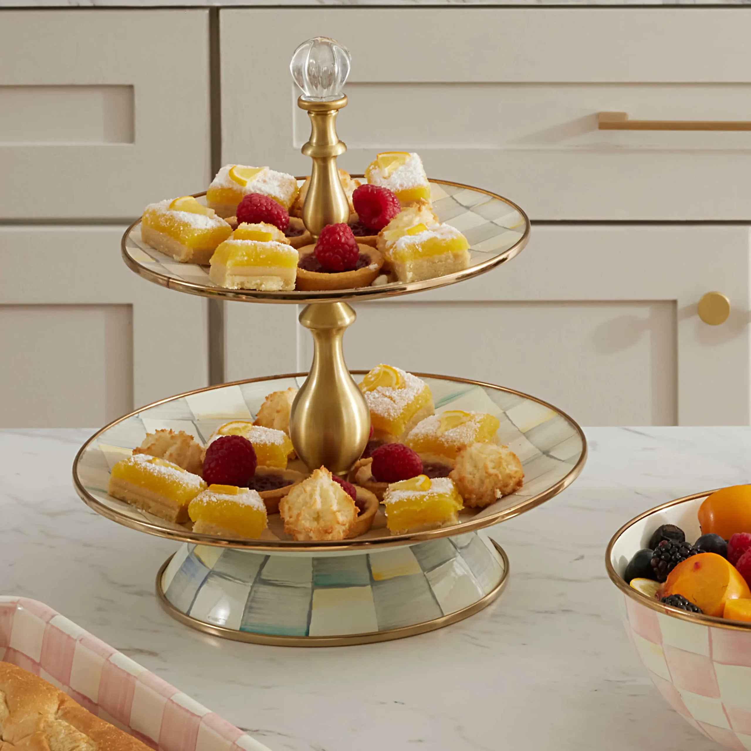 MacKenzie-Childs Fall Entertaining|Serveware<Sterling Check Two Tier Sweet Stand