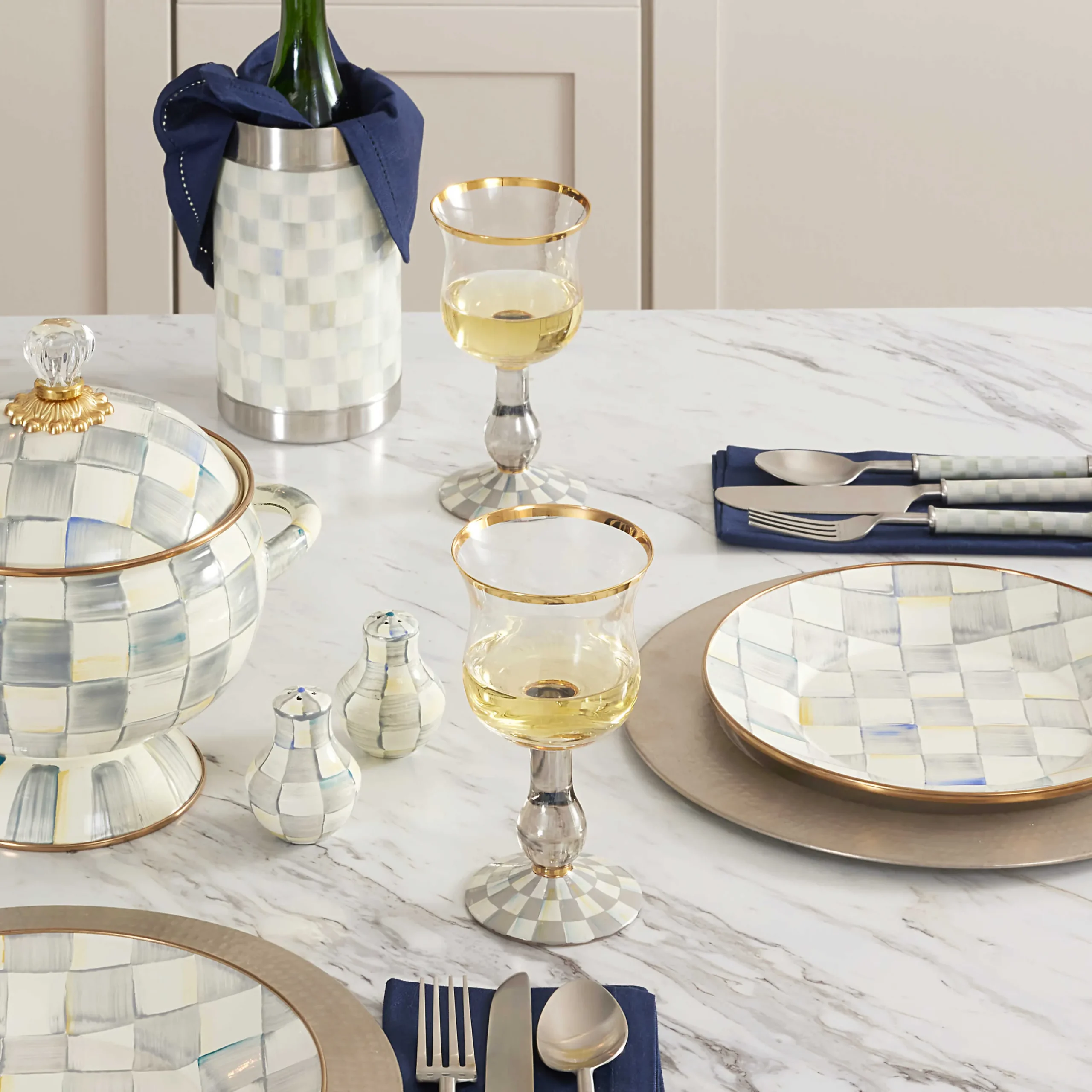 MacKenzie-Childs Fall Entertaining|Drinkware<Sterling Check Wine Glass