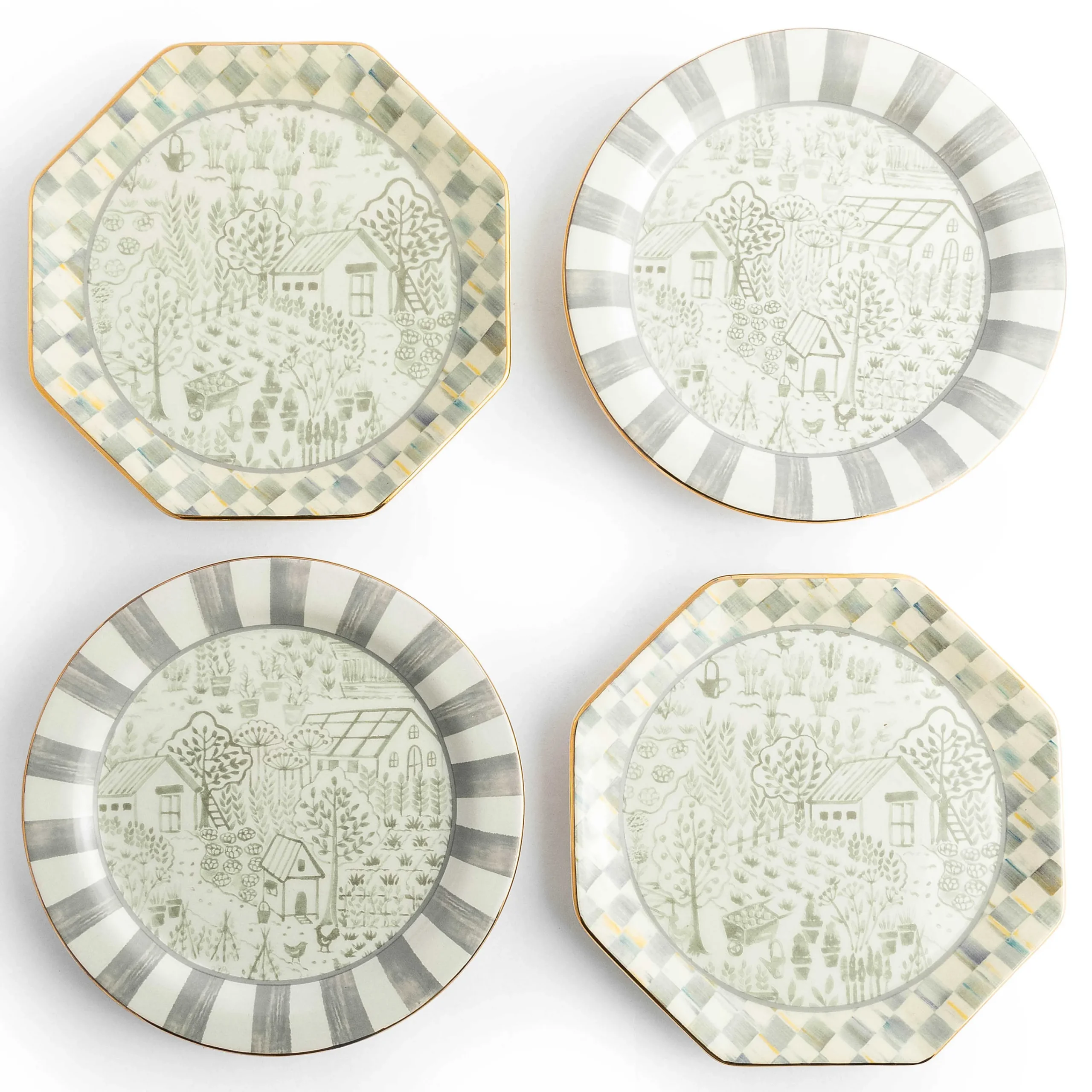 MacKenzie-Childs Spring|Dinnerware & Flatware<Sterling Cottage Dessert Plates,  Set of 4