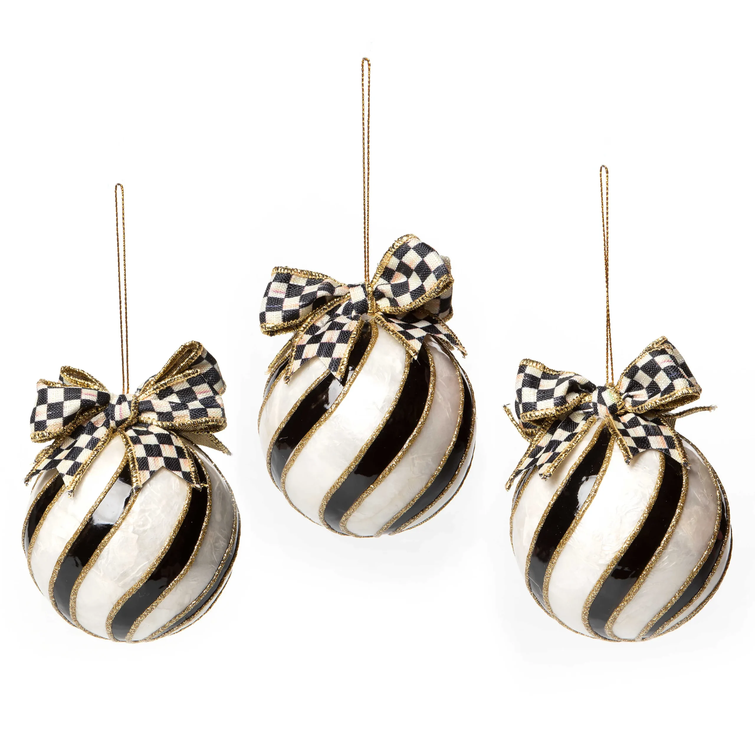 MacKenzie-Childs Holiday<Striped Swirl Capiz Ornaments, Set of 3