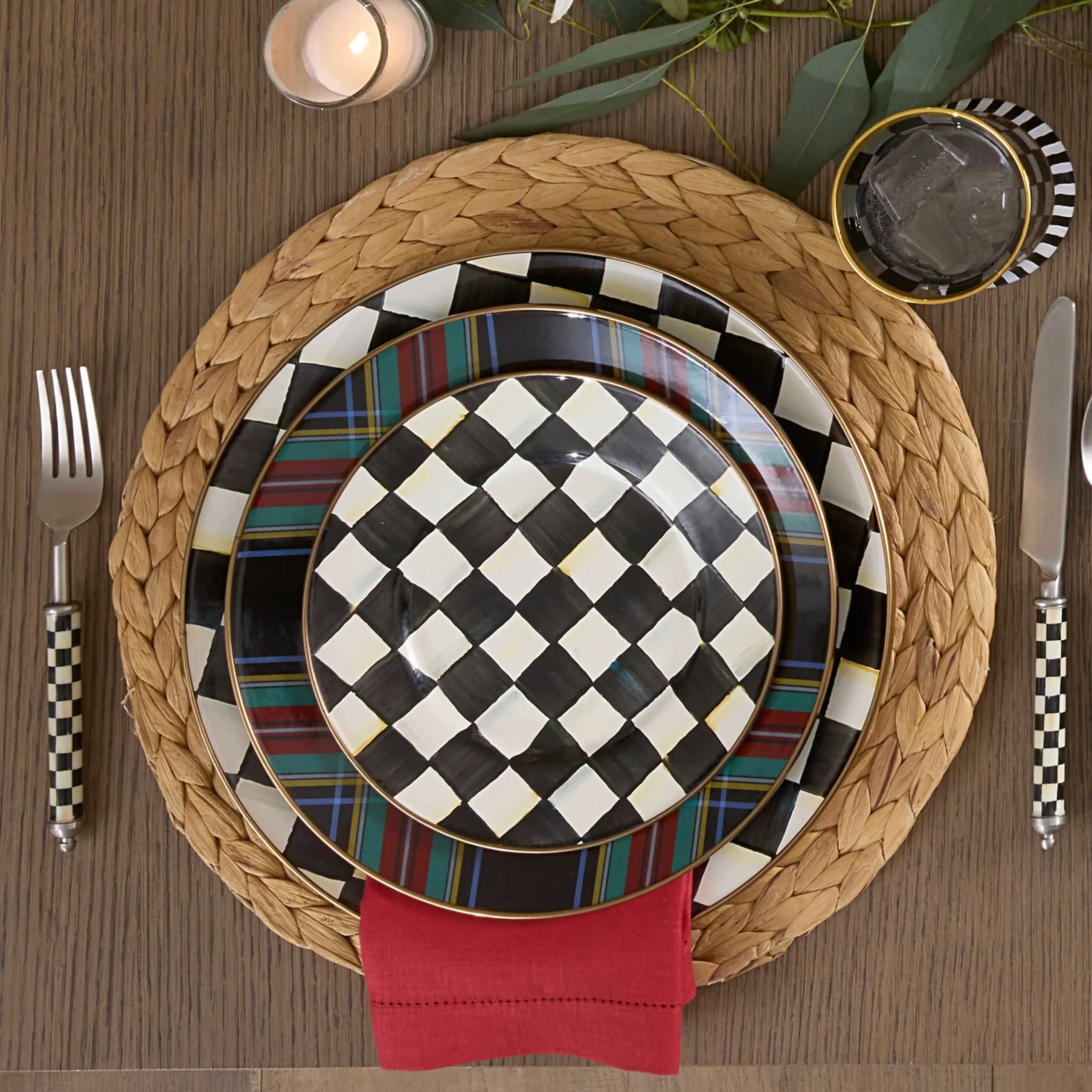 MacKenzie-Childs Dinnerware & Flatware<Tartan Black Dinner Plate