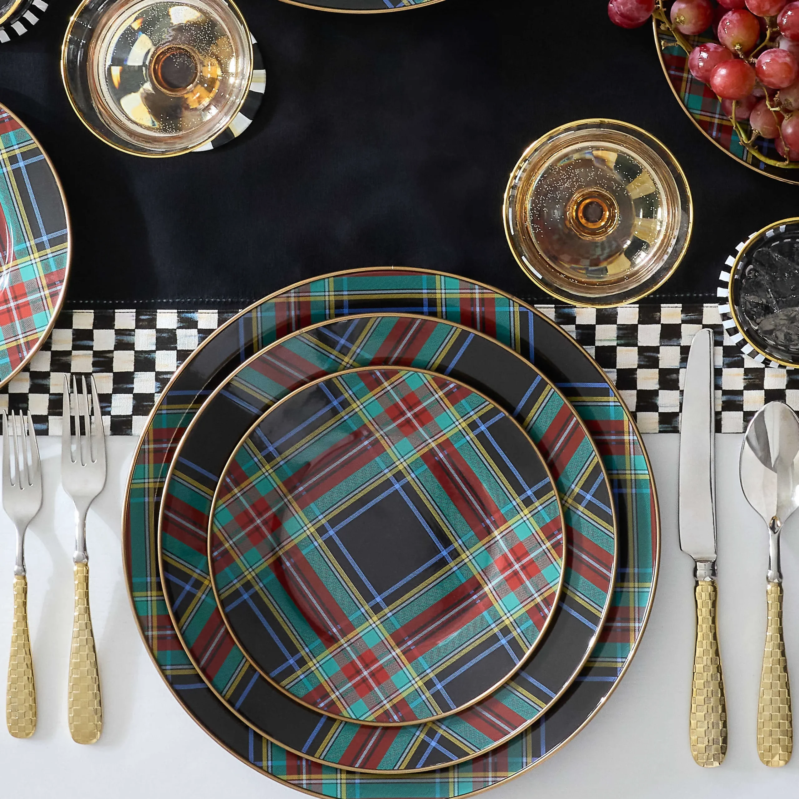 MacKenzie-Childs Dinnerware & Flatware<Tartan Black Dinner Plate