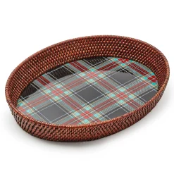 MacKenzie-Childs Serveware<Tartan Large Black Rattan Serving Tray