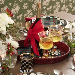 MacKenzie-Childs Serveware<Tartan Large Black Rattan Serving Tray