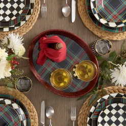 MacKenzie-Childs Serveware<Tartan Large Black Rattan Serving Tray