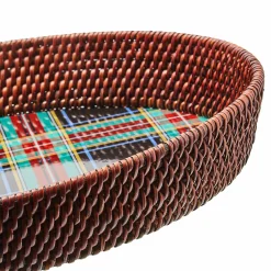 MacKenzie-Childs Serveware<Tartan Large Black Rattan Serving Tray
