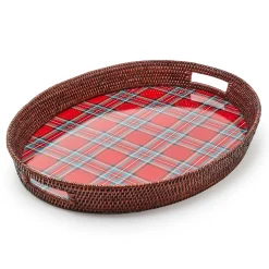 MacKenzie-Childs Serveware<Tartan Red Rattan Party Serving Tray