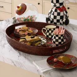 MacKenzie-Childs Serveware<Tartan Red Rattan Party Serving Tray