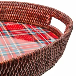 MacKenzie-Childs Serveware<Tartan Red Rattan Party Serving Tray