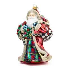 MacKenzie-Childs Holiday<Tartastic Father Christmas Glass Ornament
