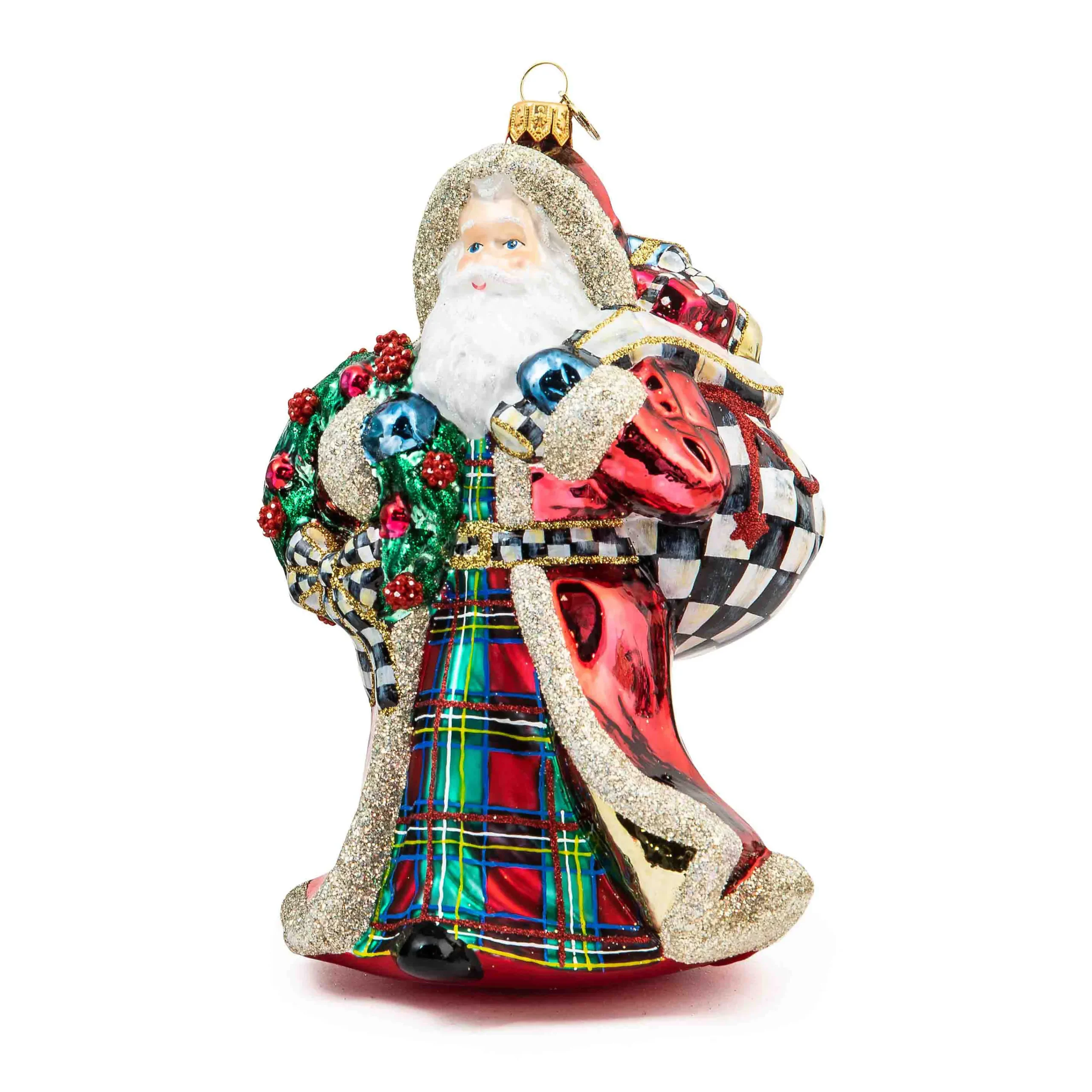 MacKenzie-Childs Holiday<Tartastic Father Christmas Glass Ornament