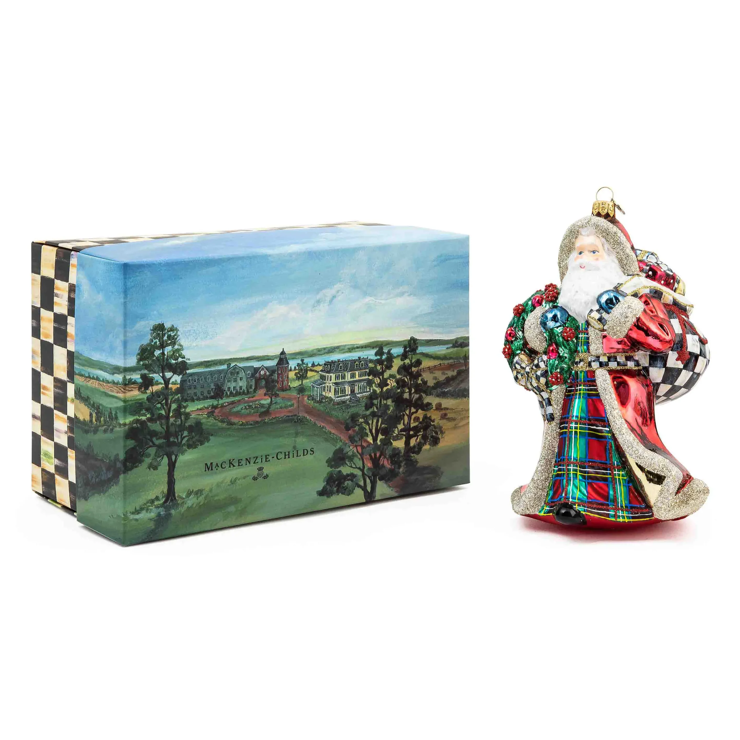 MacKenzie-Childs Holiday<Tartastic Father Christmas Glass Ornament