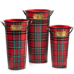 MacKenzie-Childs Holiday|Greenery & Florals<Tartastic Flower Buckets, Set of 3