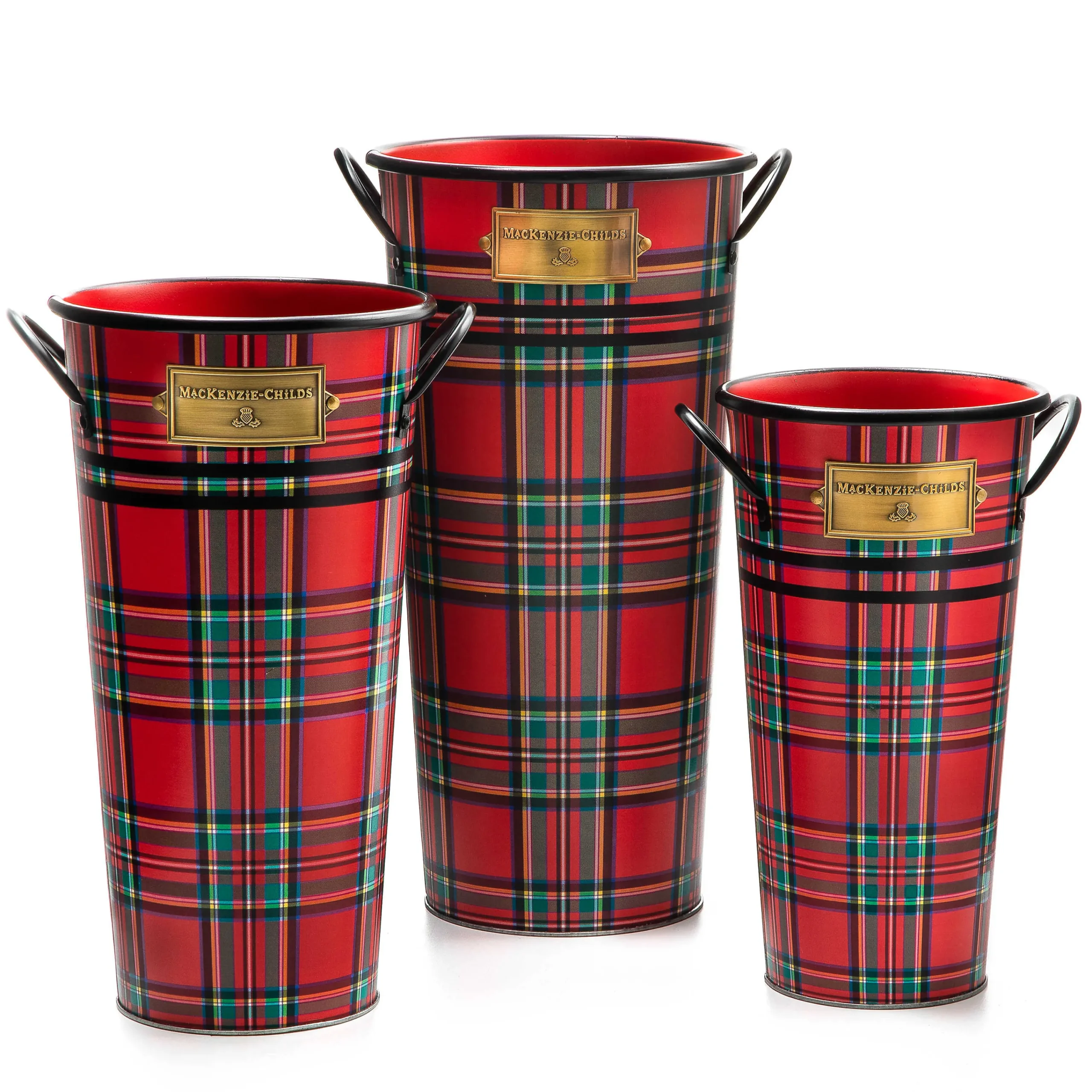 MacKenzie-Childs Holiday|Greenery & Florals<Tartastic Flower Buckets, Set of 3