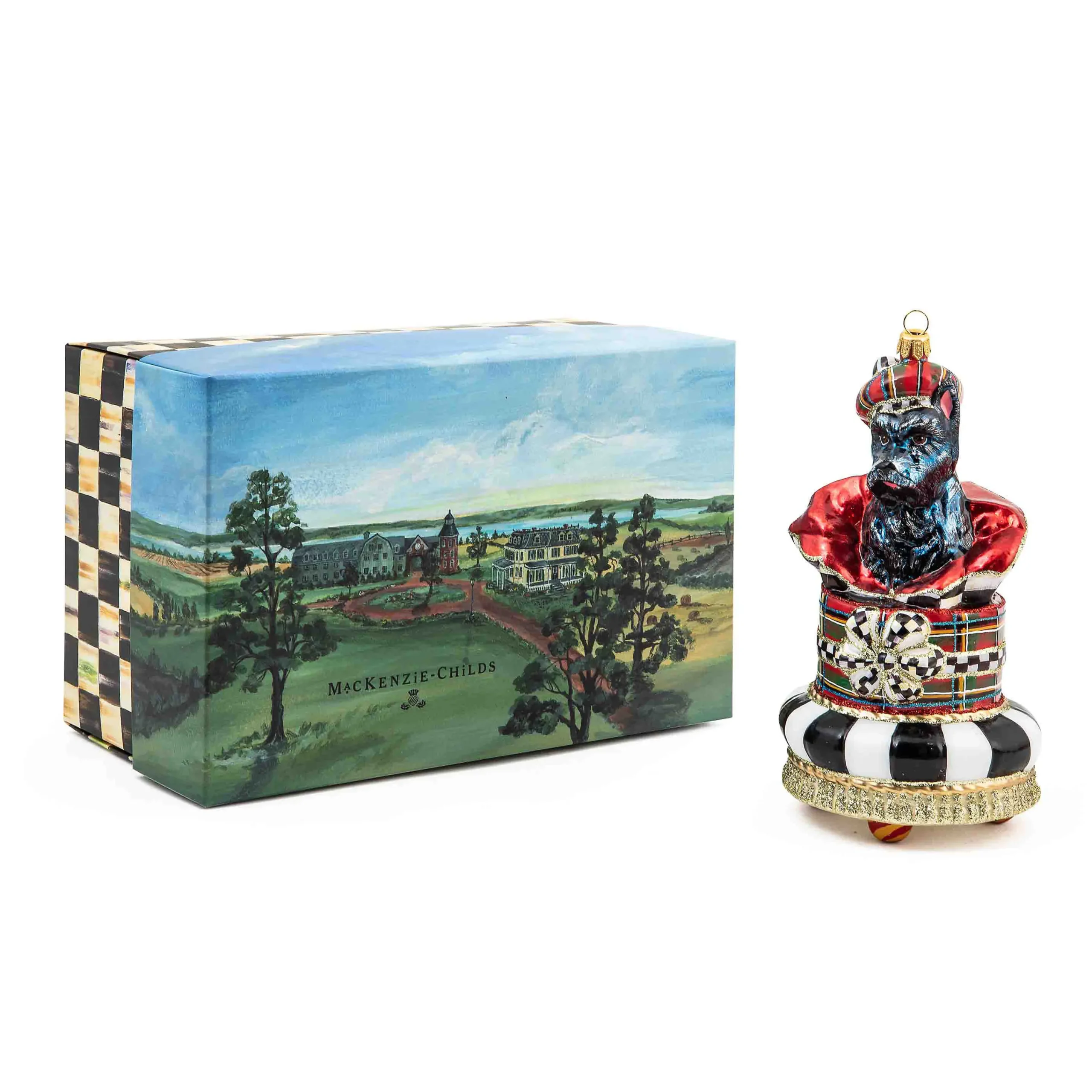MacKenzie-Childs Holiday<Tartastic Scotty Surprise Glass Ornament