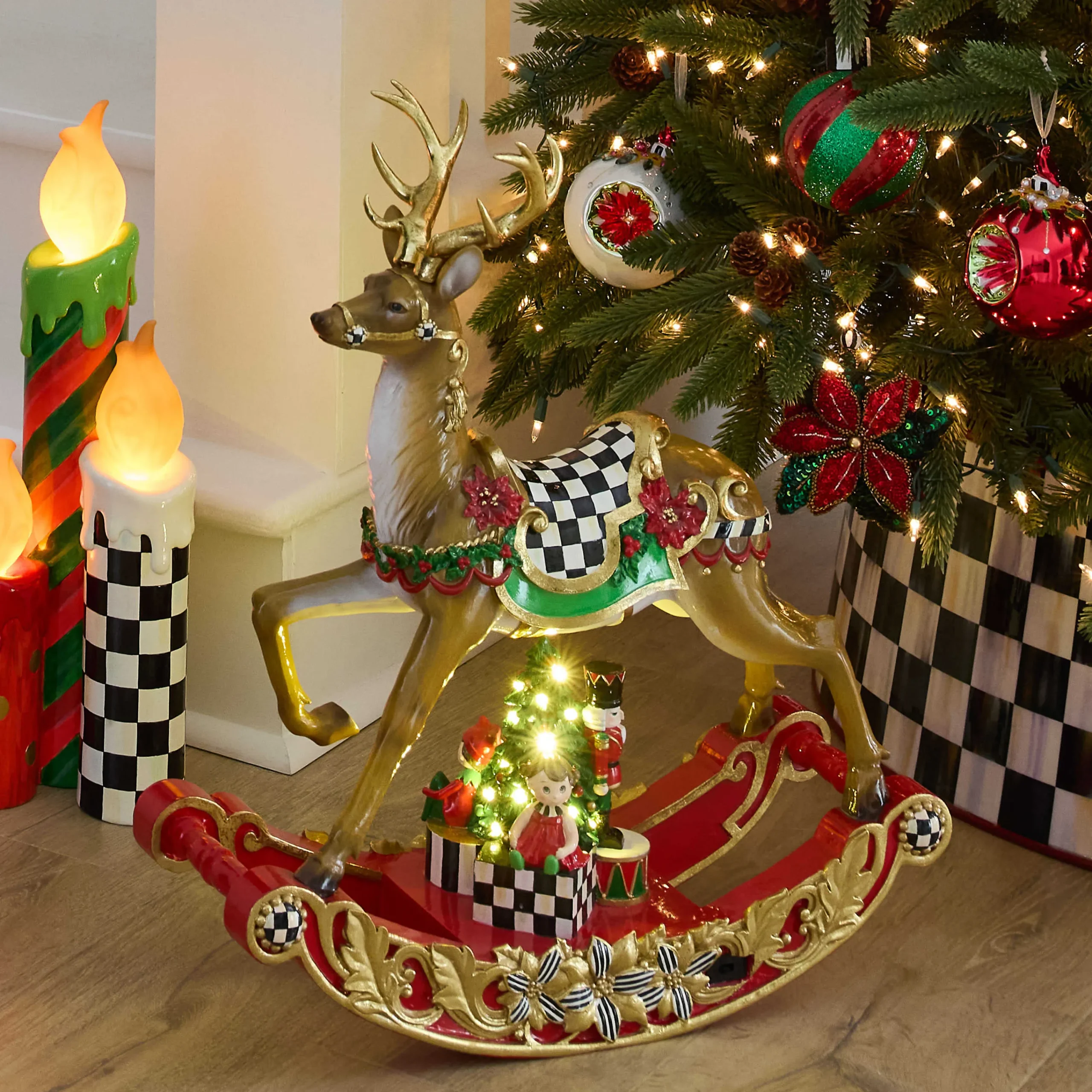 MacKenzie-Childs Room Accents<Traditional Christmas Illuminated Rocking Reindeer