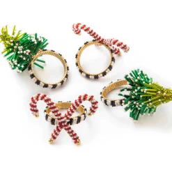 MacKenzie-Childs Holiday|Kitchen & Dining Sets<Tree  Candy Cane Napkin Rings, Set of 4
