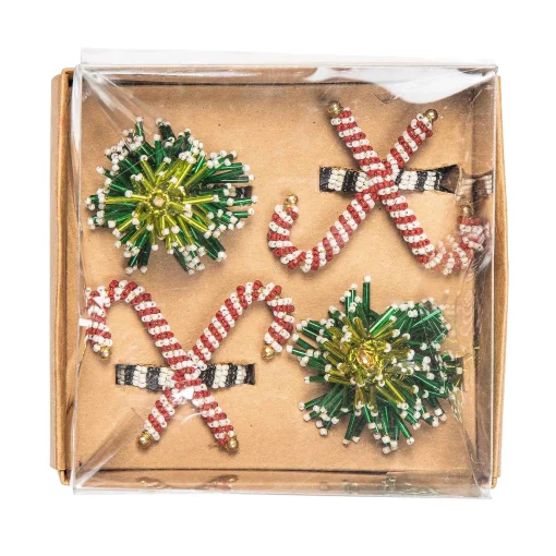MacKenzie-Childs Holiday|Kitchen & Dining Sets<Tree  Candy Cane Napkin Rings, Set of 4
