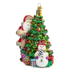MacKenzie-Childs Holiday<Treeside Santa Glass Ornament