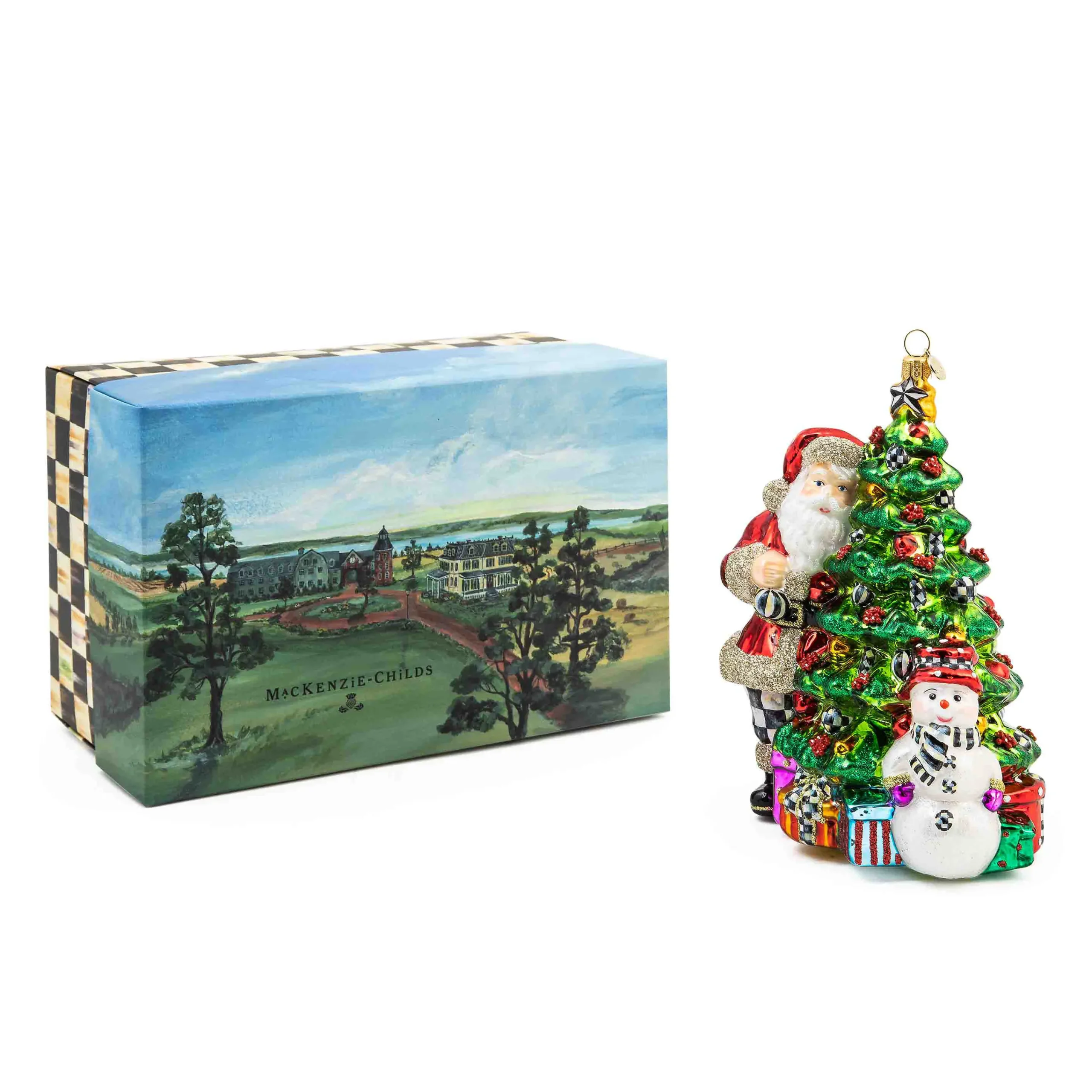 MacKenzie-Childs Holiday<Treeside Santa Glass Ornament
