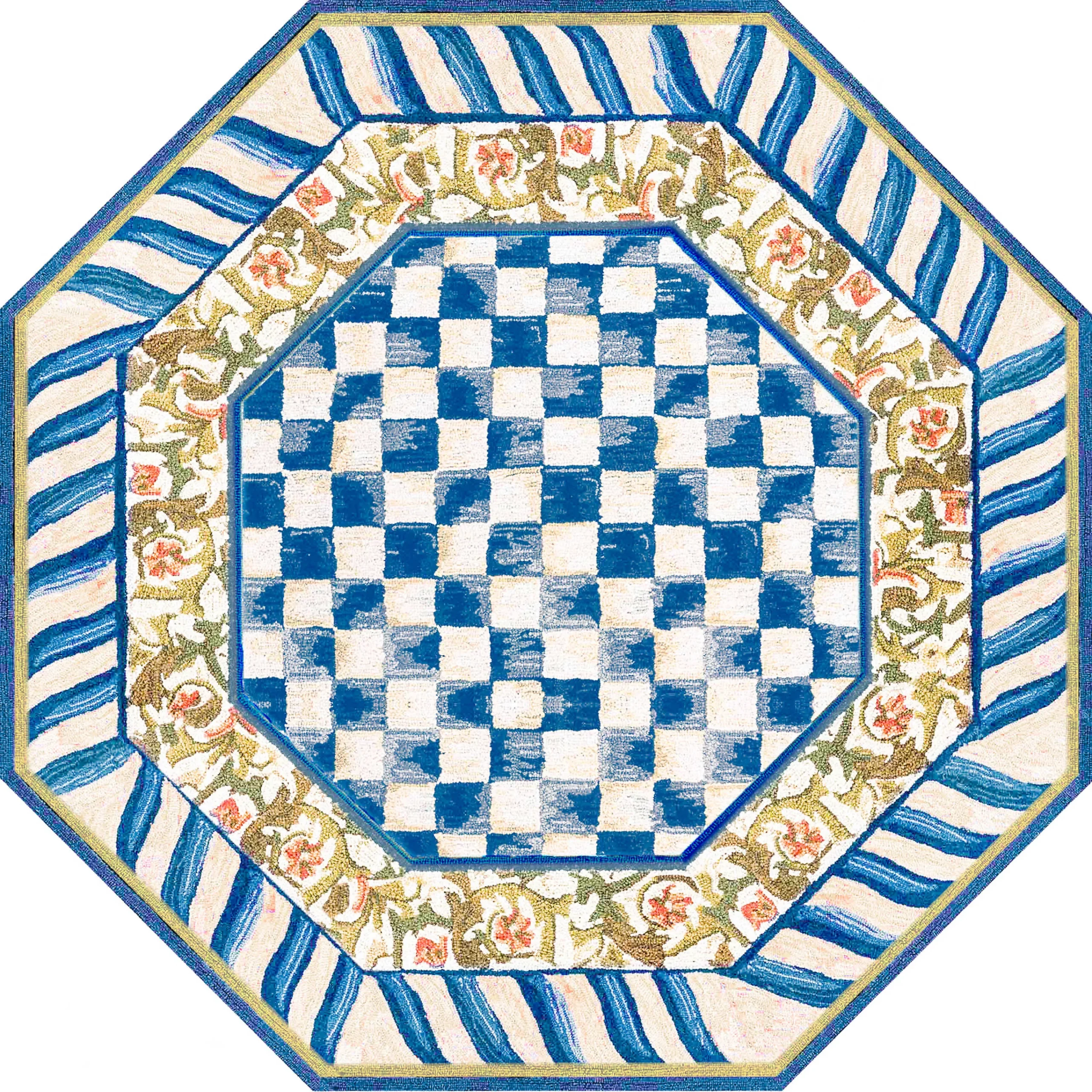 MacKenzie-Childs Rugs<Truly Royal Check 6' Octagon Washable Rug